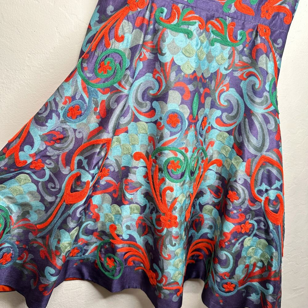 Anthropologie Pankaj & Nidhi Octave Floral Embroidered Applique Mini Dress 0 - Picture 6 of 15